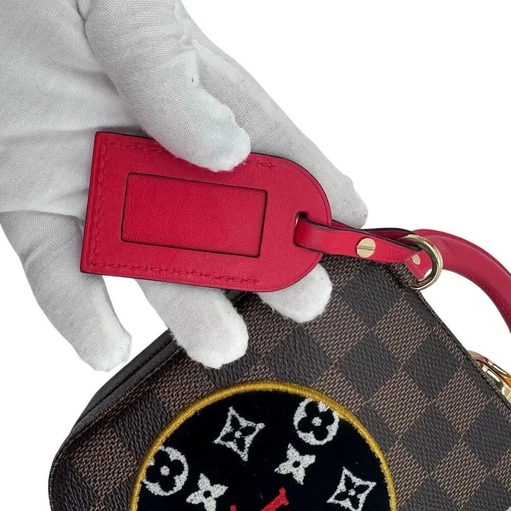 Louis Vuitton LV Damier Ebene Stories Box Trunk Crossbody Bag W/Patches Full Set